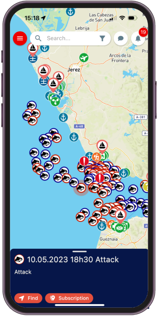 Orca encounters plotted on the noforeignland app
