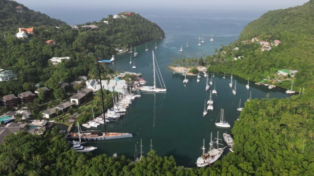 Sailboats in Marigot Bay in St Lucia