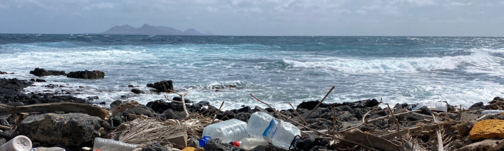 sailing to a remote bay with heavy plastic pollution